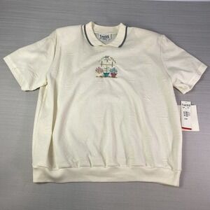 Vintage Teddi Womens‎ 1X Blouse 80's Ivory Embroidered